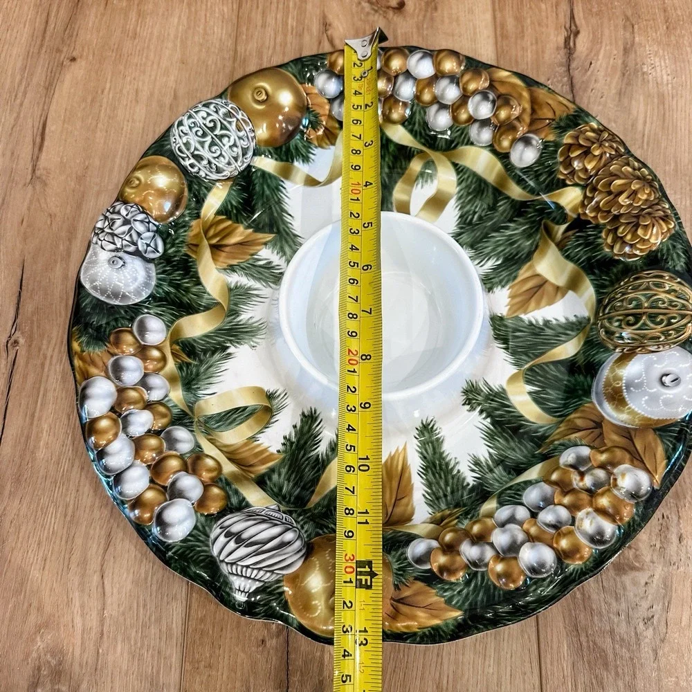 VTG Christmas Pine Holiday Serving Platter‎ Chips Snacks Veggies & Dip Tray
